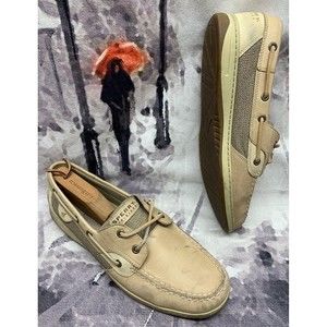 SPERRY Top Sider Boat Shoes Women's Size 12 M Beige Leather Patinas Pre–loved